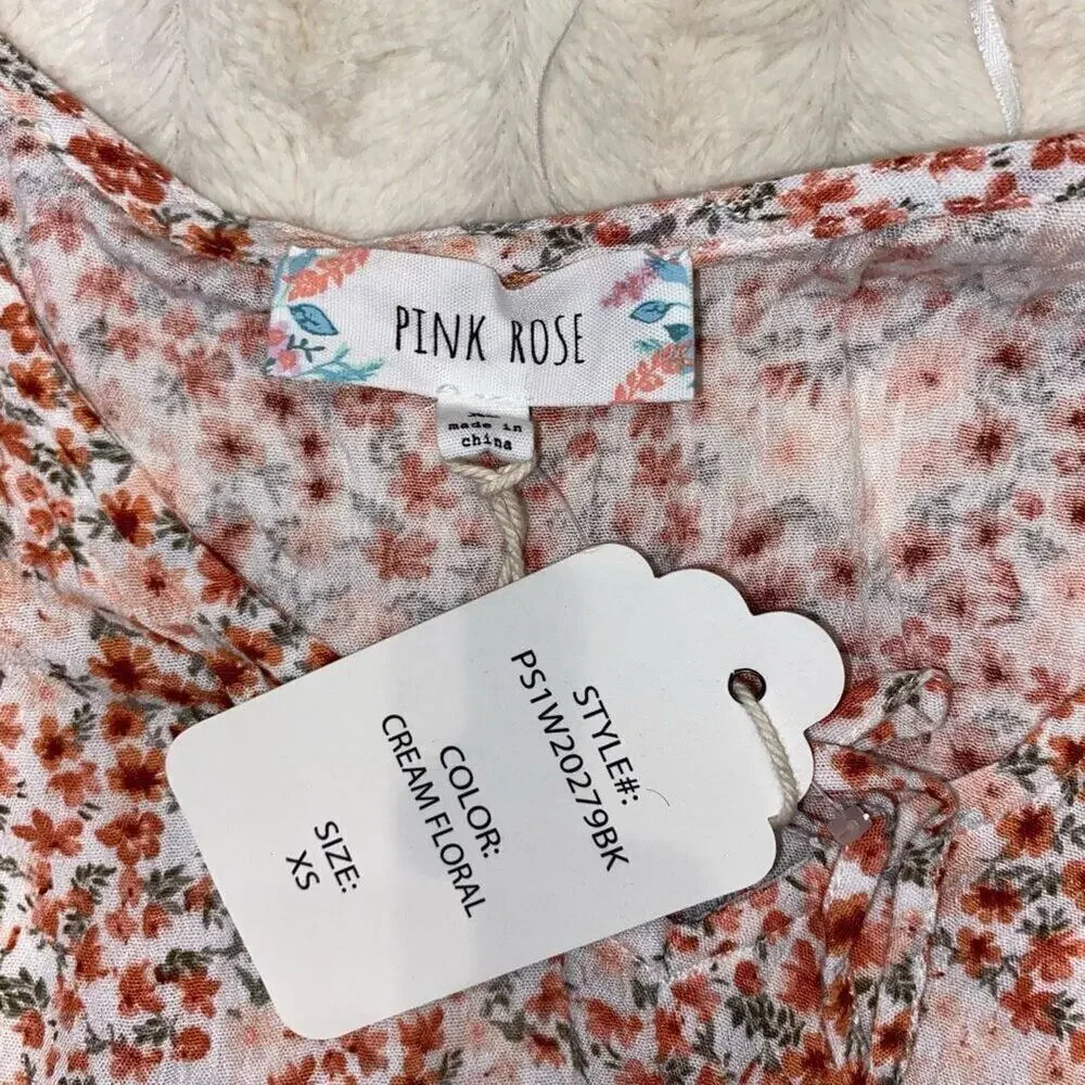 Pink Rose cream floral long sleeve shirt | Sz XS